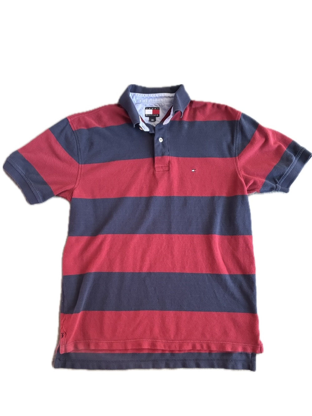 Tommy Hilfiger Vintage Wide Striped Polo Shirt Red Navy Men's Size Small